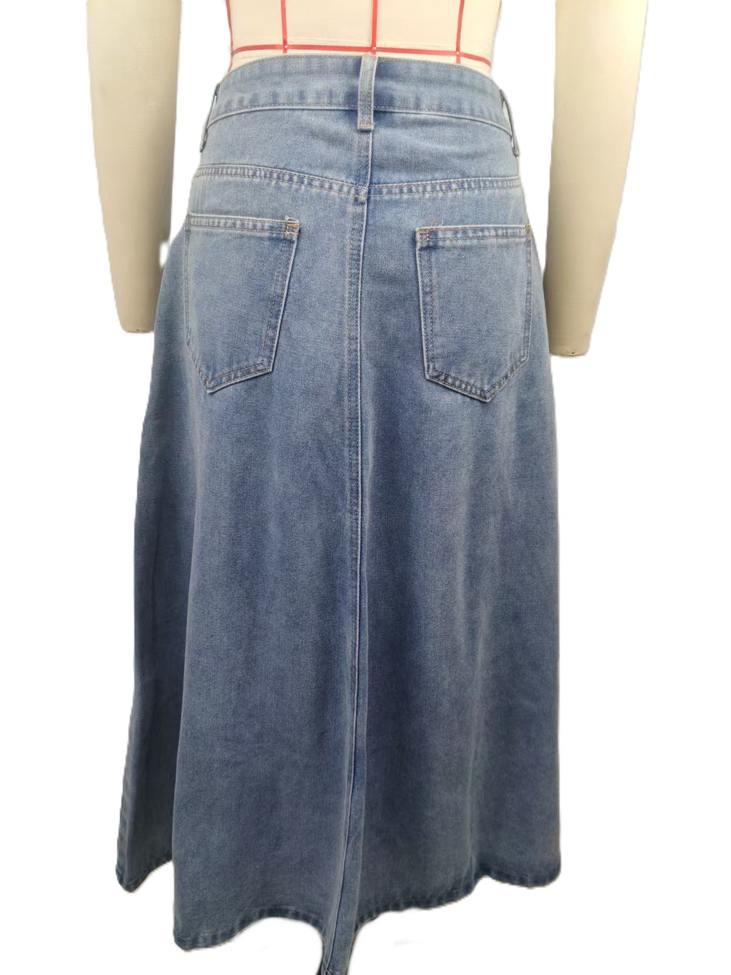 High Waist A-Line Denim Midi Skirt - Blue - 1