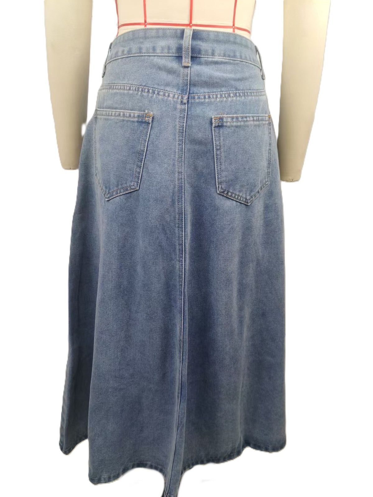 High Waist A-Line Denim Midi Skirt - Blue - 1