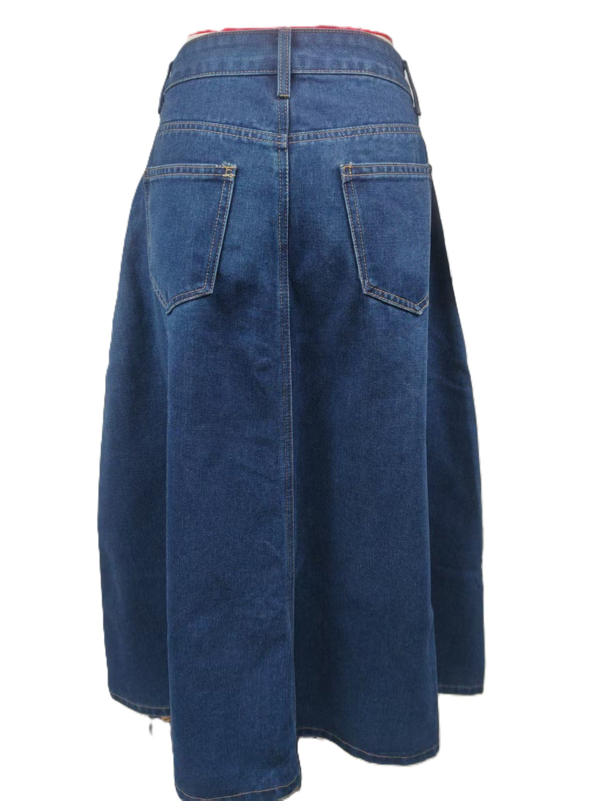 High Waist A-Line Denim Midi Skirt - DarkBlue - 1