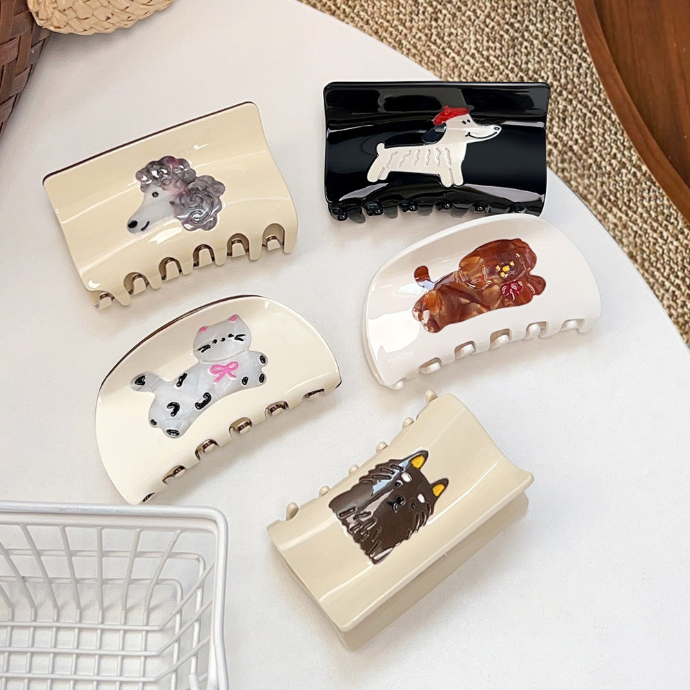 Painted Puppy Rectangle Claw Clip