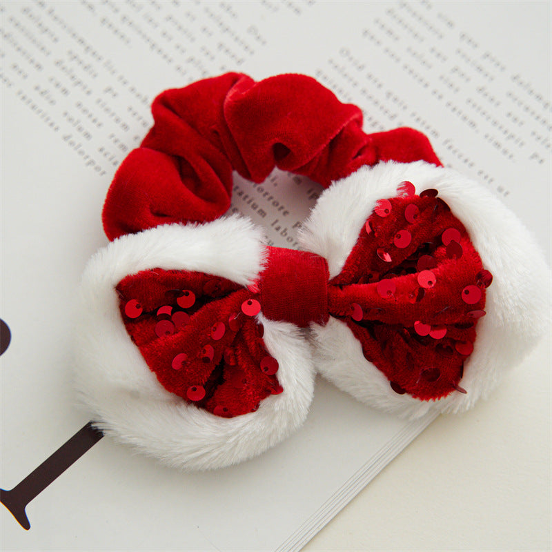 Sequin Bow Velvet Holiday Scrunchie