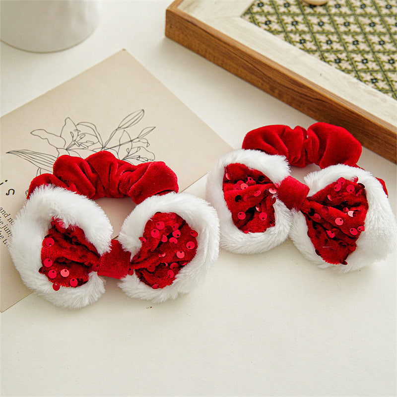 Sequin Bow Velvet Holiday Scrunchie - view 1