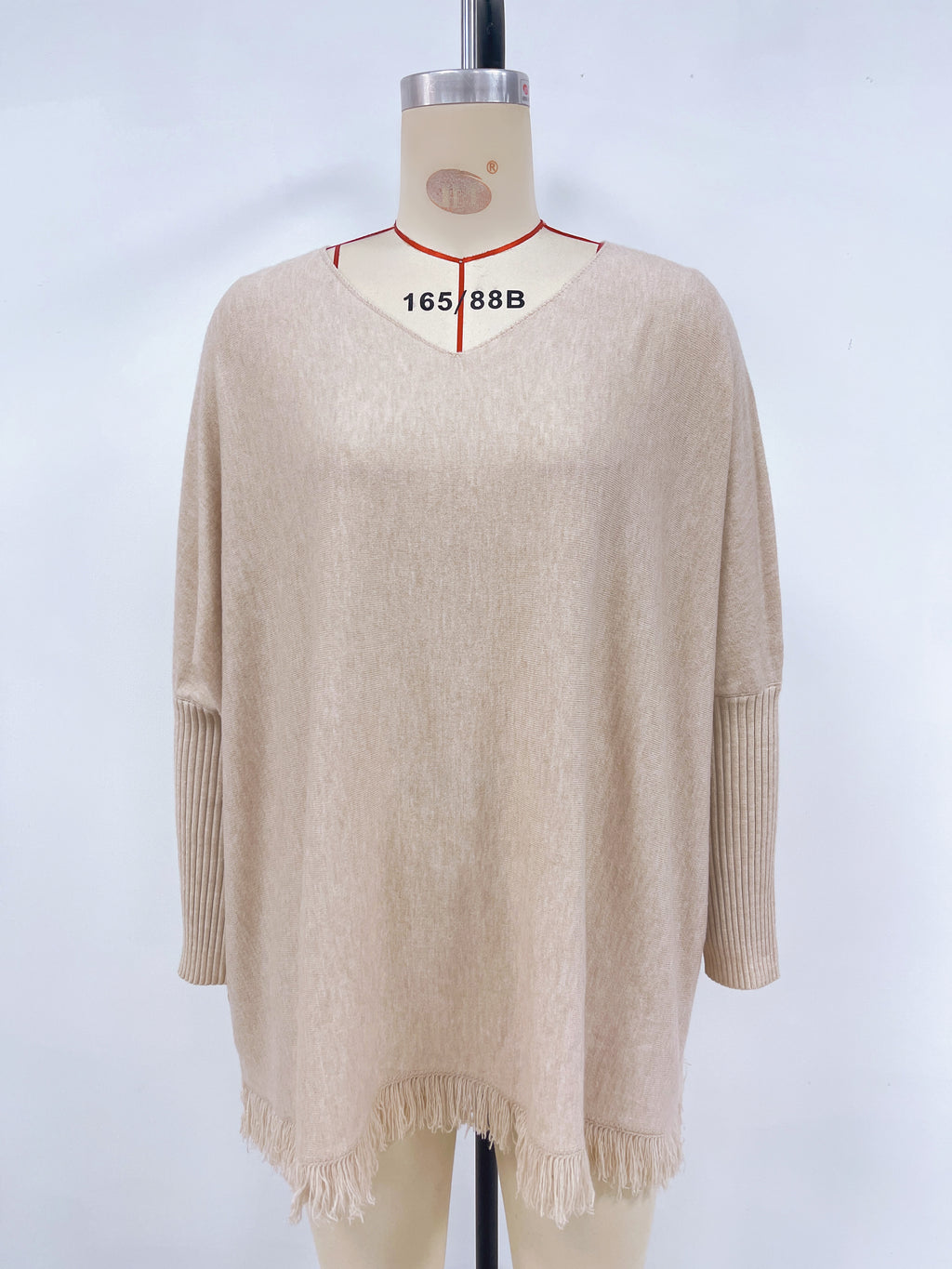 Tassel Hem Batwing Sleeve Knit Sweater - Apricot - 1
