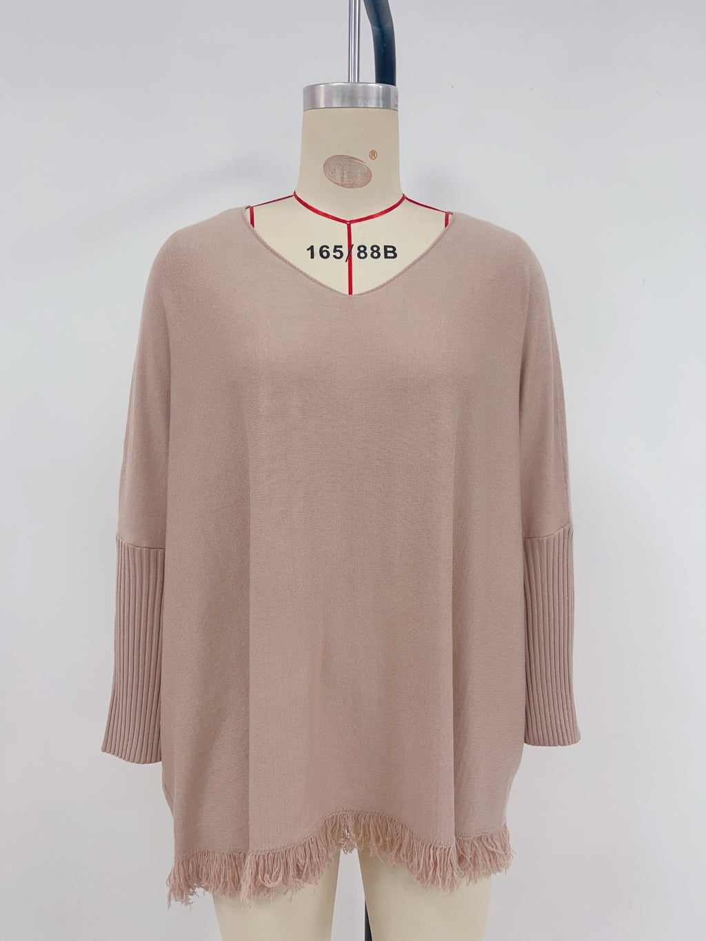 Tassel Hem Batwing Sleeve Knit Sweater - Khaki