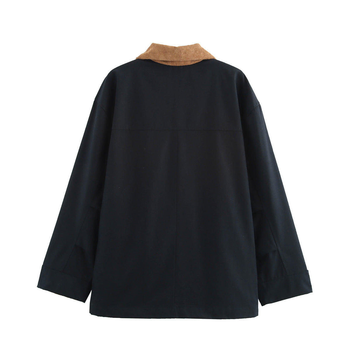 Corduroy Collar Button Down Chore Jacket - Black - 1