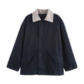 Corduroy Collar Button Down Chore Jacket - DarkBlue