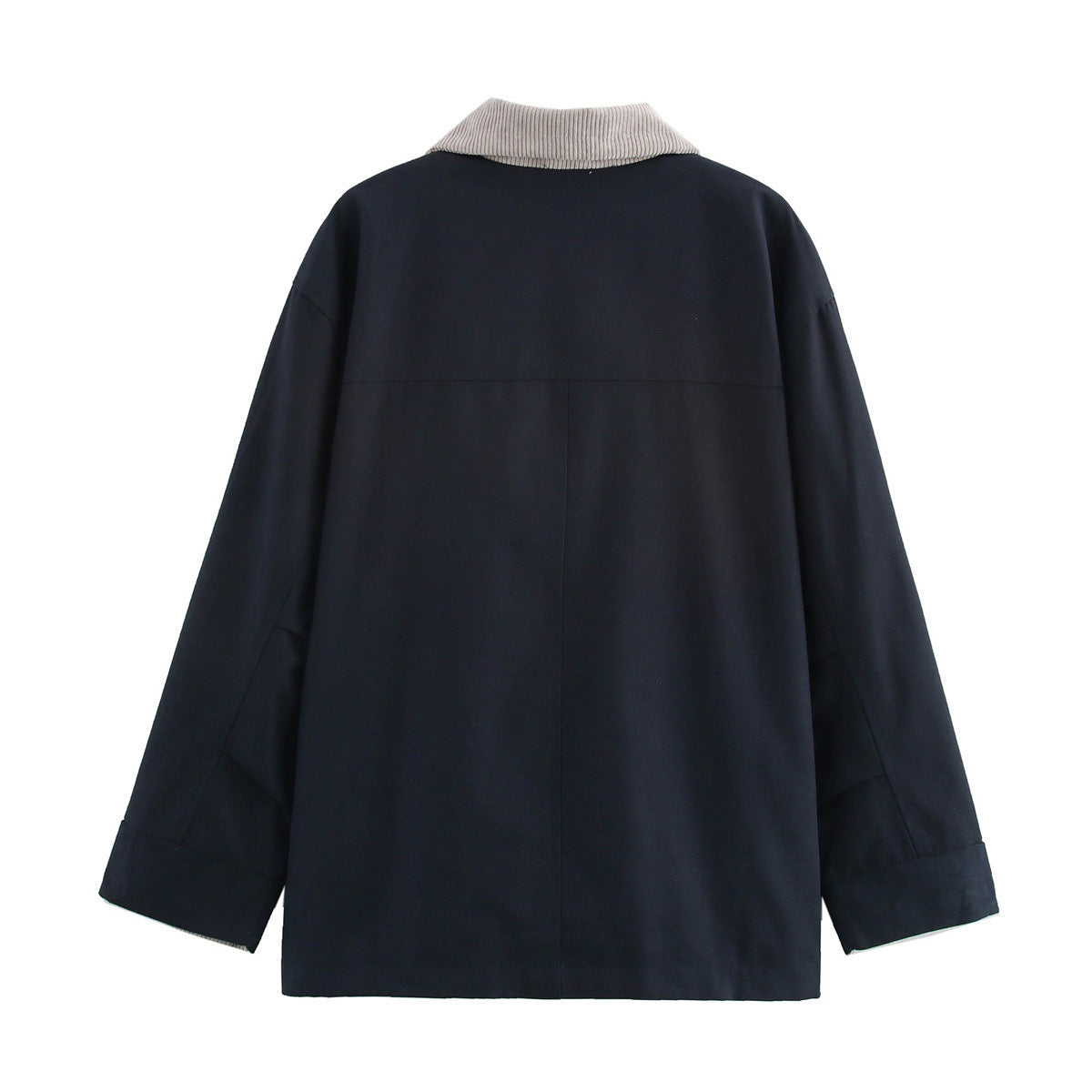 Corduroy Collar Button Down Chore Jacket - DarkBlue - 1