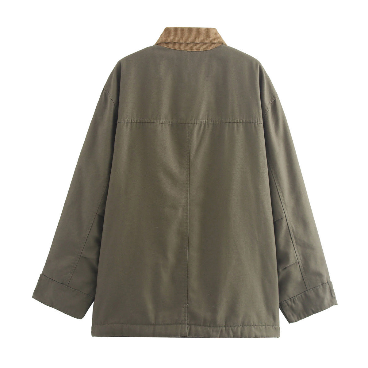 Corduroy Collar Button Down Chore Jacket - Olive - 1