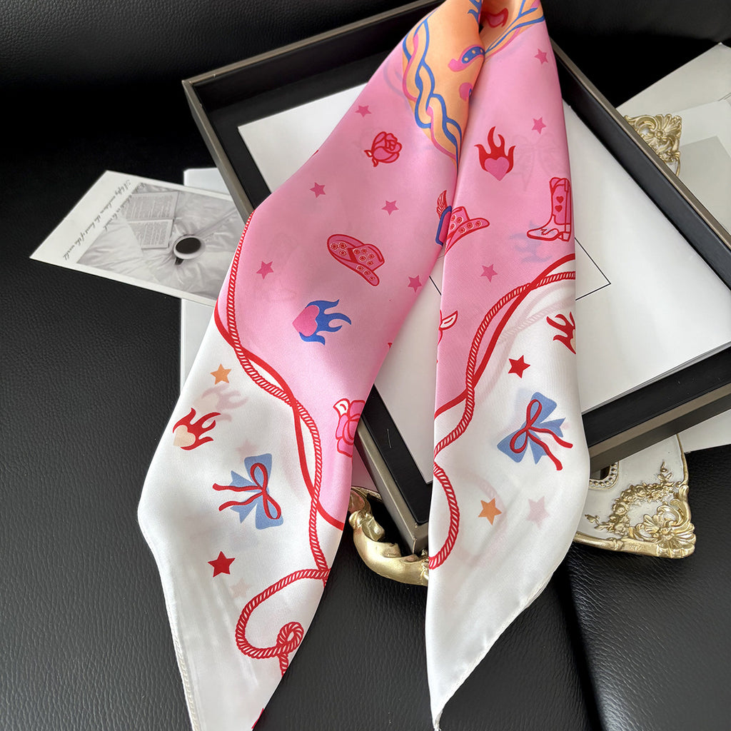 Cowgirl Motif Silky Square Bandana - PINK - 2
