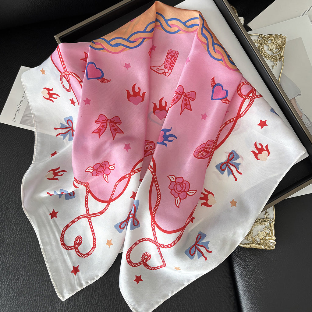 Cowgirl Motif Silky Square Bandana - PINK - 4