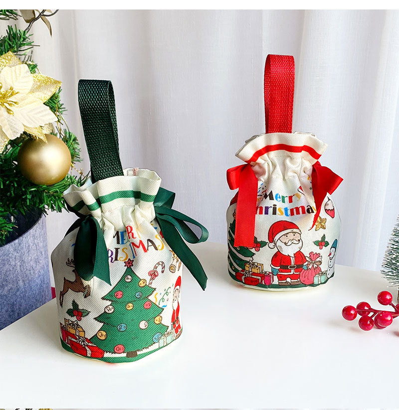 Christmas Drawstring Gift Bag with Top Handle and Bows