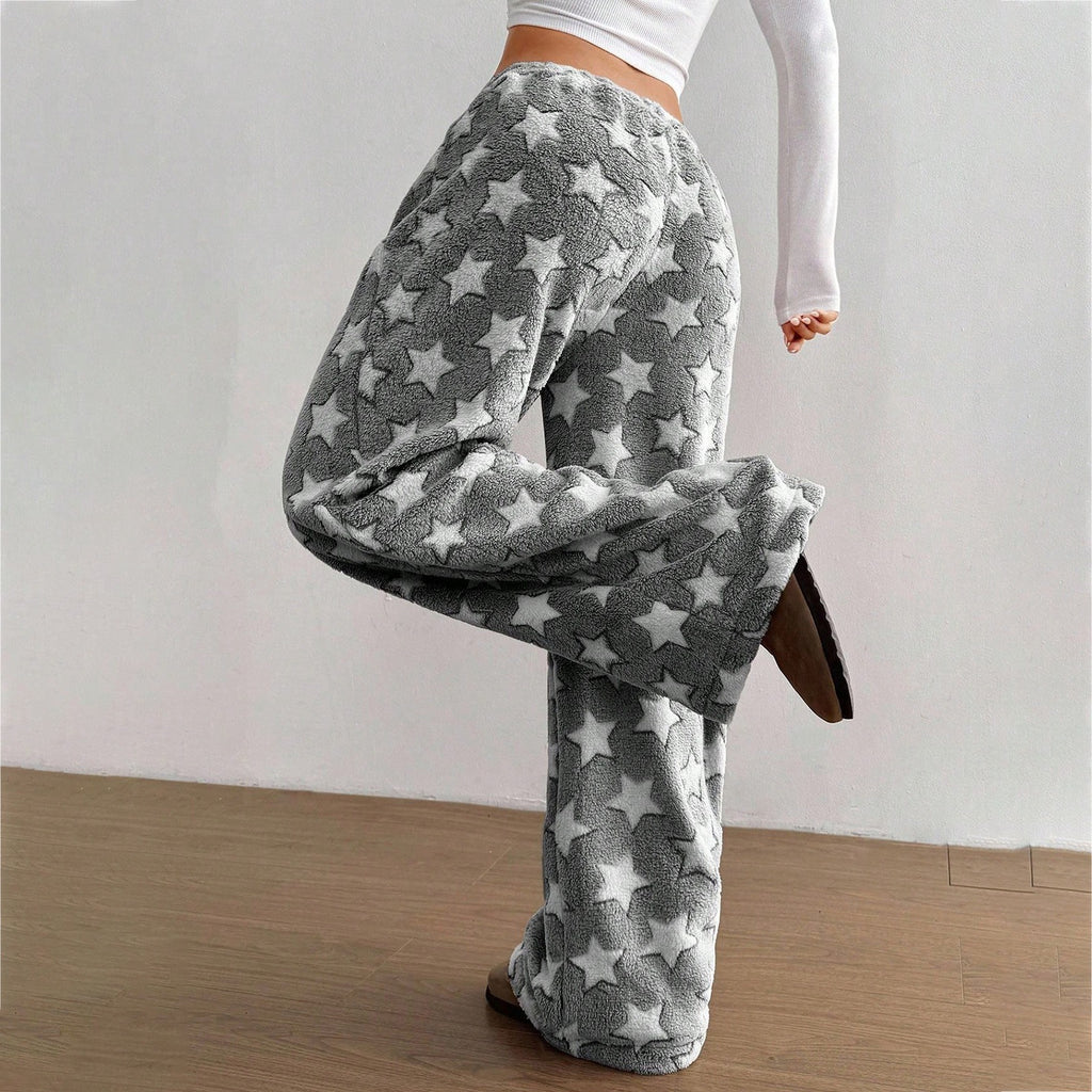 Fuzzy Star Print Drawstring Pyjama Pants