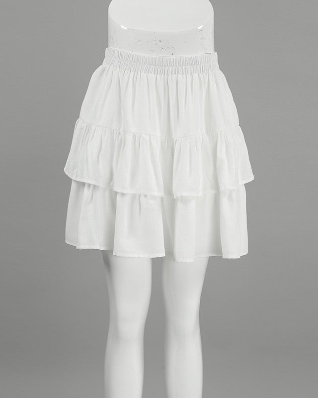 Ruffled Tiered Mini Skirt With Smocked Waist - White - 2