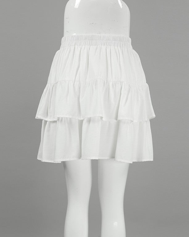 Ruffled Tiered Mini Skirt With Smocked Waist - White - 3