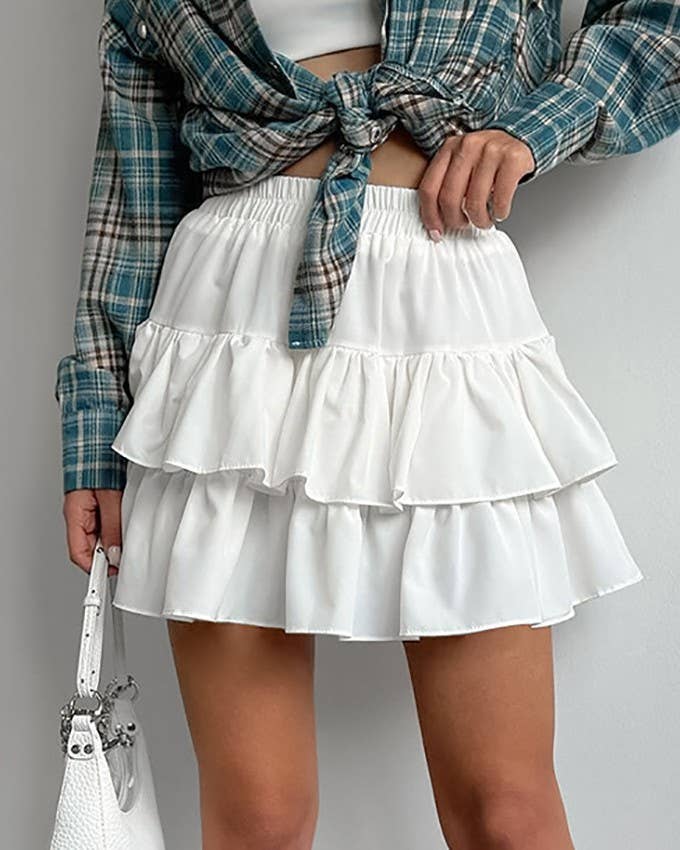 Ruffled Tiered Mini Skirt With Smocked Waist