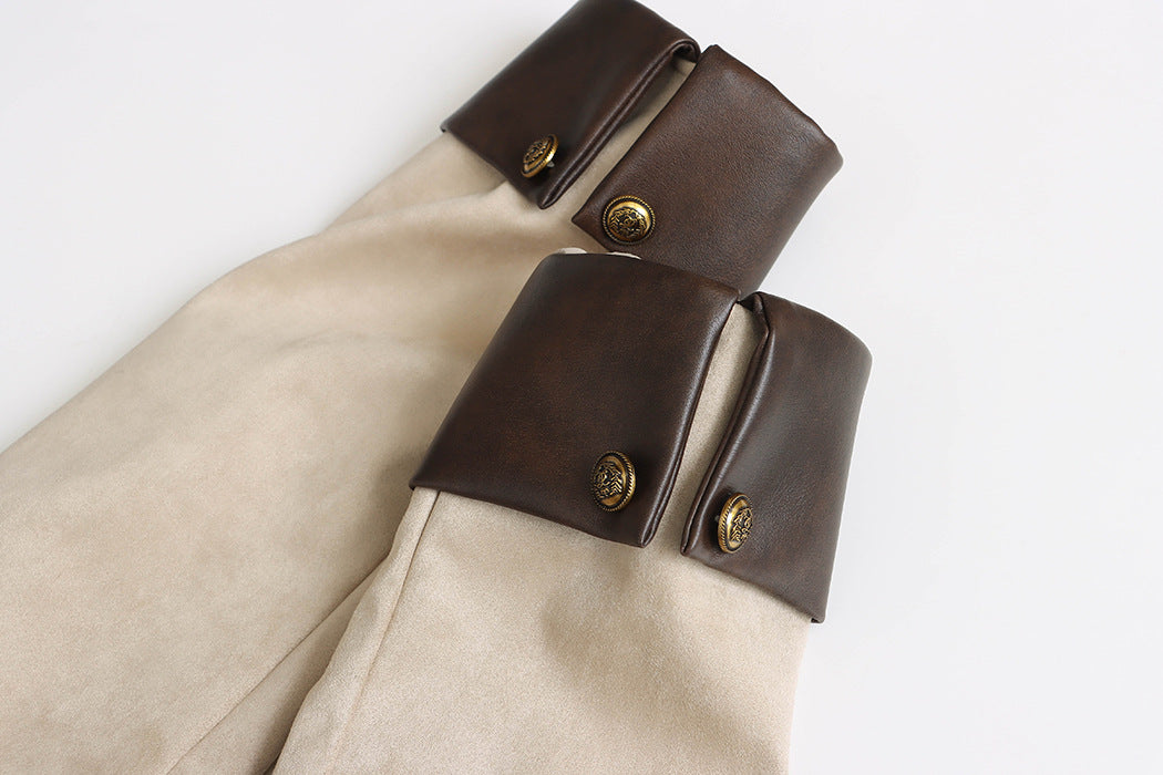 Collarless Patch Pocket Faux Suede Jacket - view 2