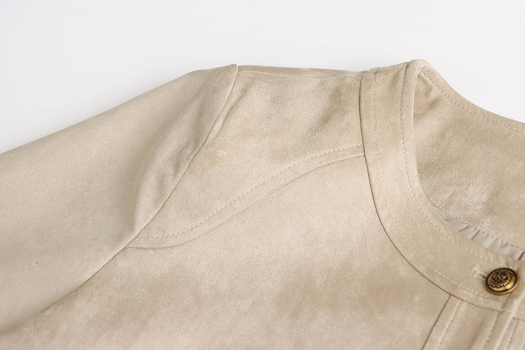Collarless Patch Pocket Faux Suede Jacket - view 4