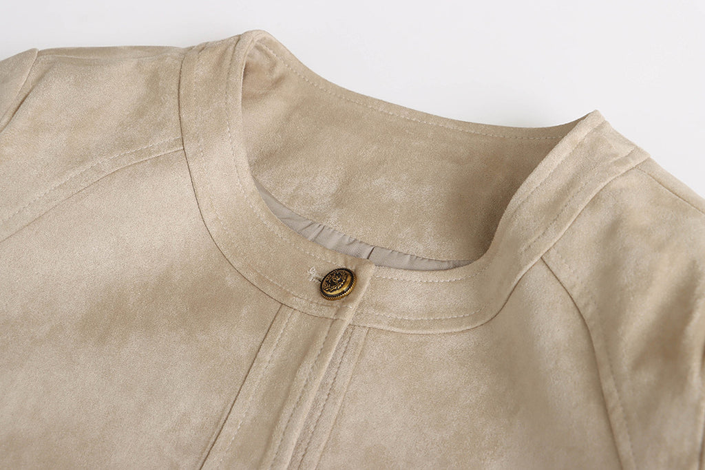 Collarless Patch Pocket Faux Suede Jacket - view 5
