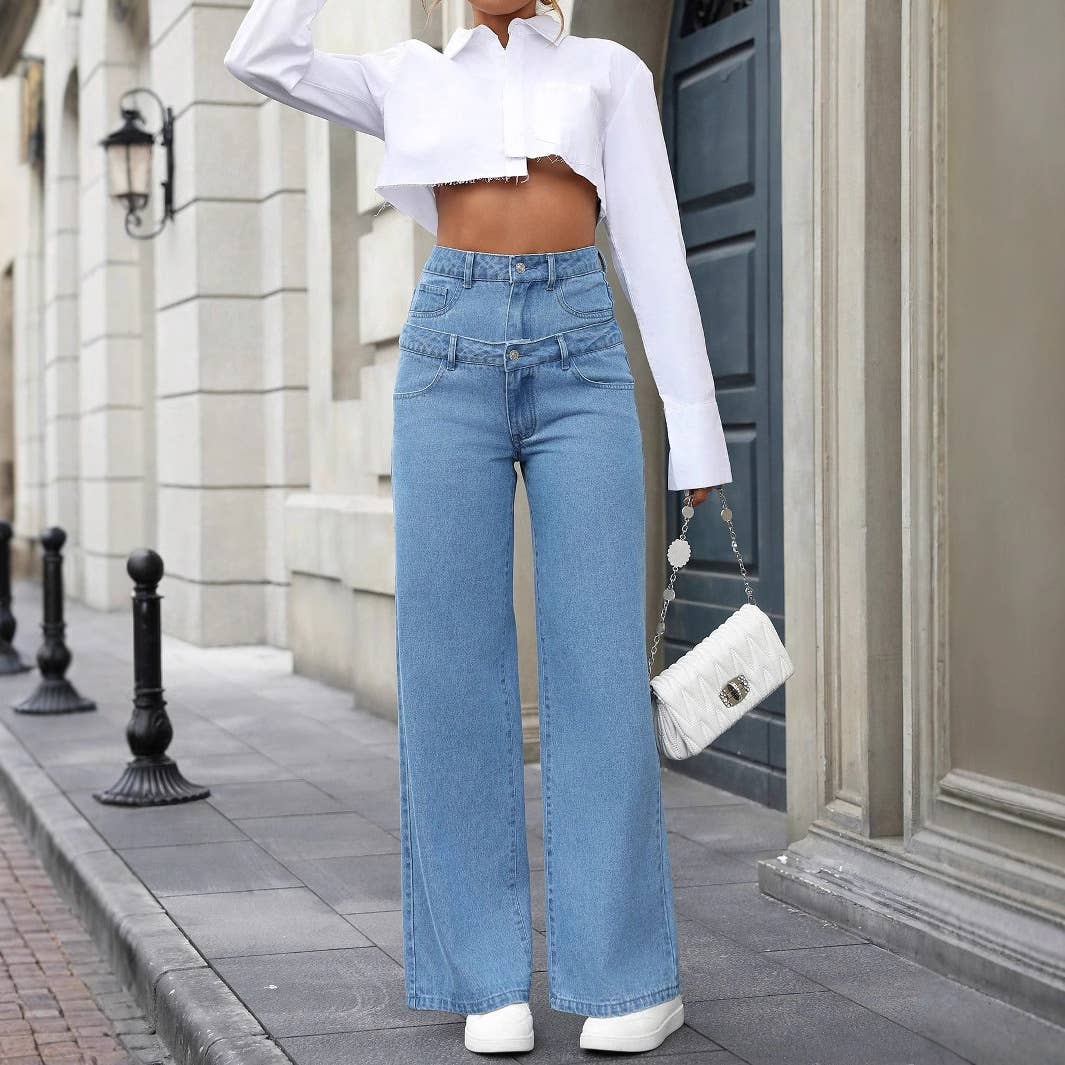Double Waistband Wide Leg Jeans