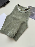 Acid Wash Ribbed Cropped Workout Tank - Olive