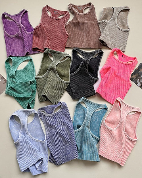 Acid Wash Ribbed Cropped Workout Tank