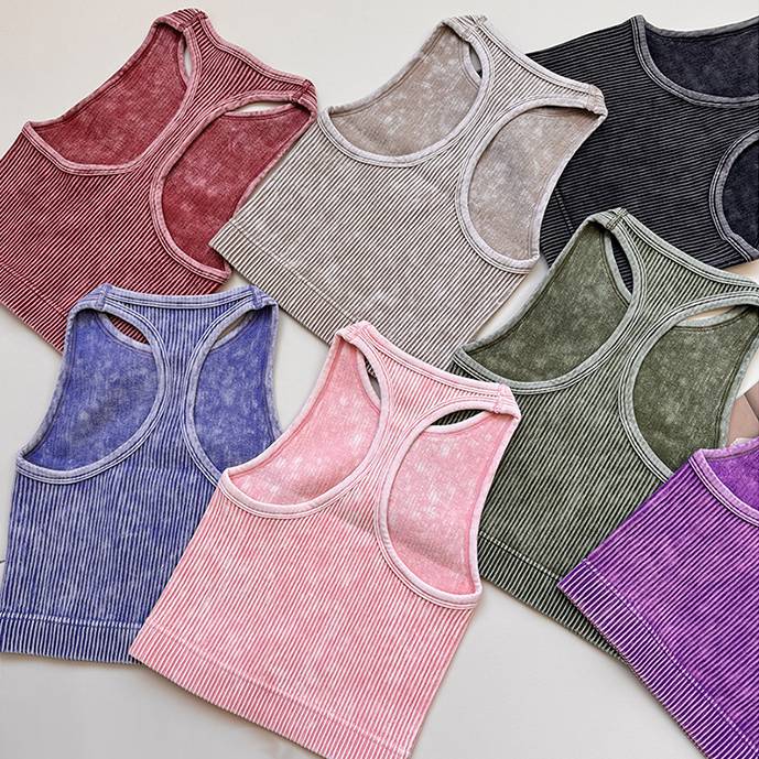 Acid Wash Ribbed Cropped Workout Tank - view 1