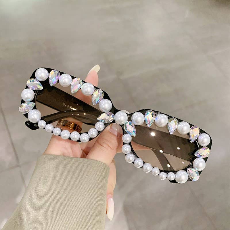 Pearl and Crystal Rectangle Sunglasses