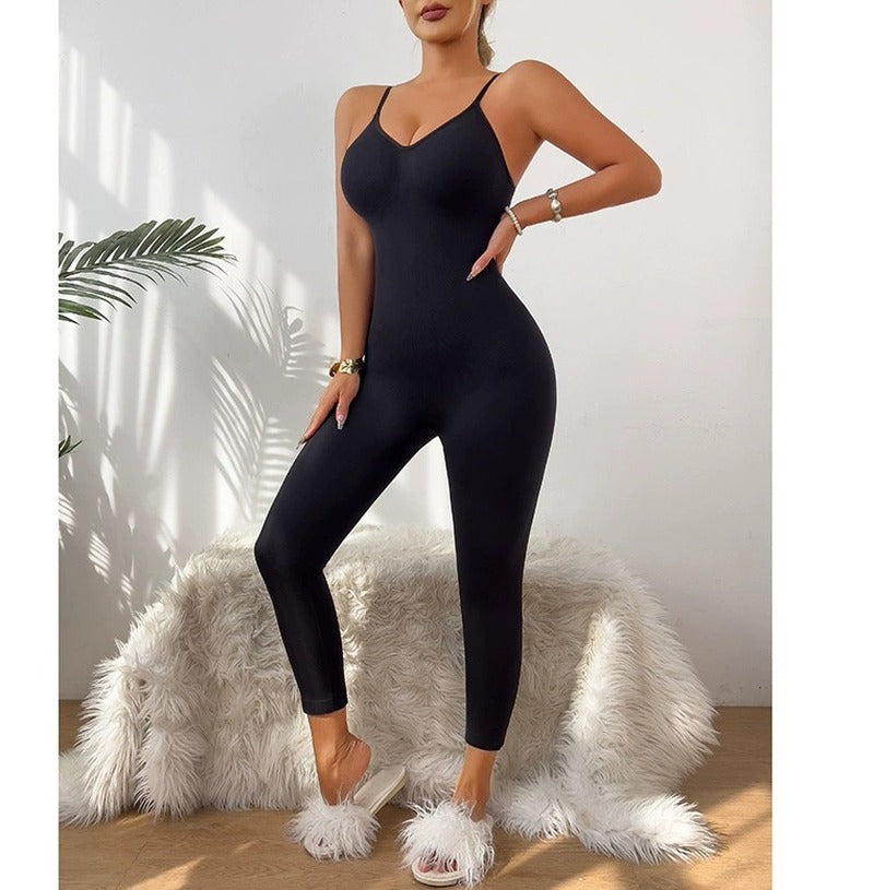 Seamless Tummy Control Cami Shaping Jumpsuit - Black