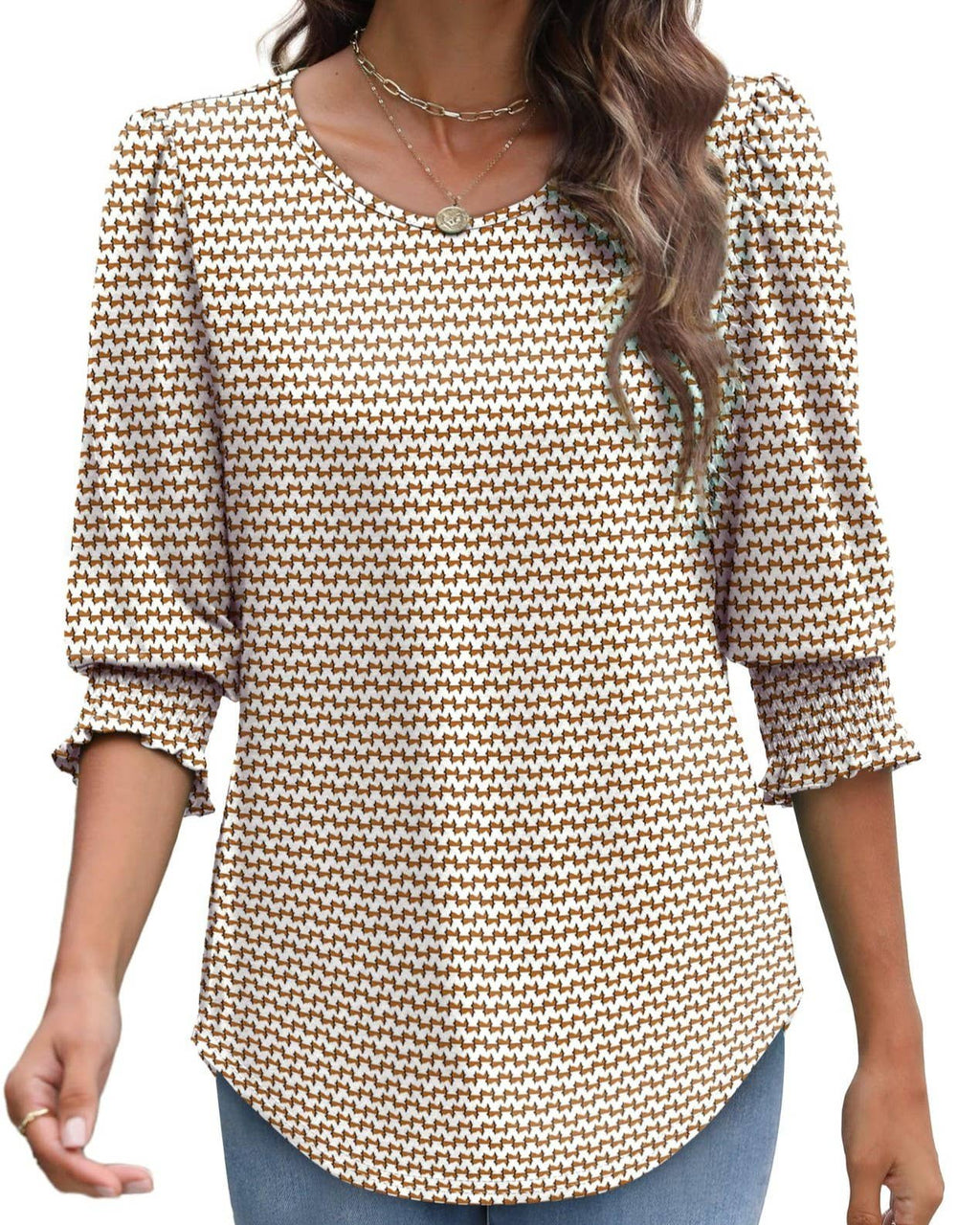 Shirred Cuff Three Quarter Sleeve Blouse