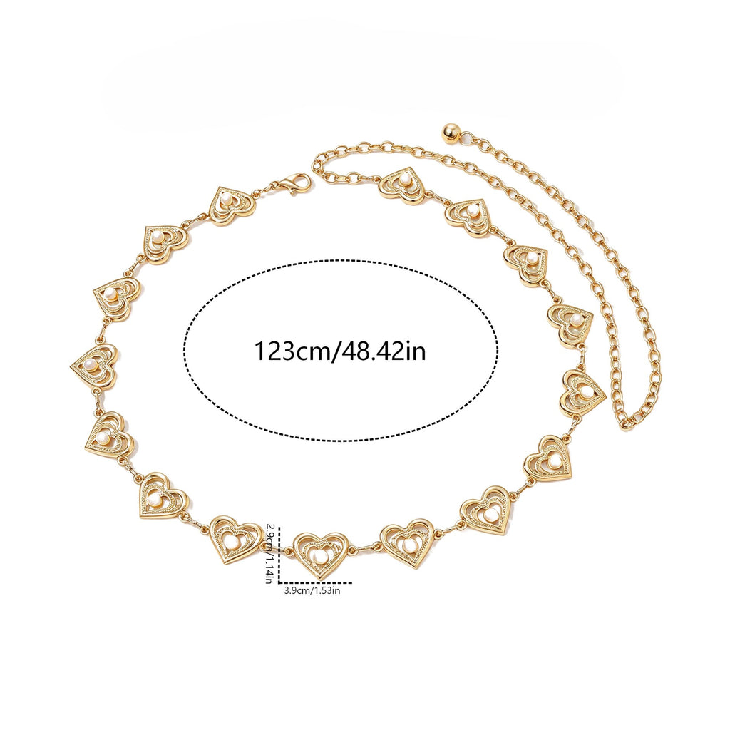 Open Heart Link Body Chain Belly Waist Jewelry - Gold - 2