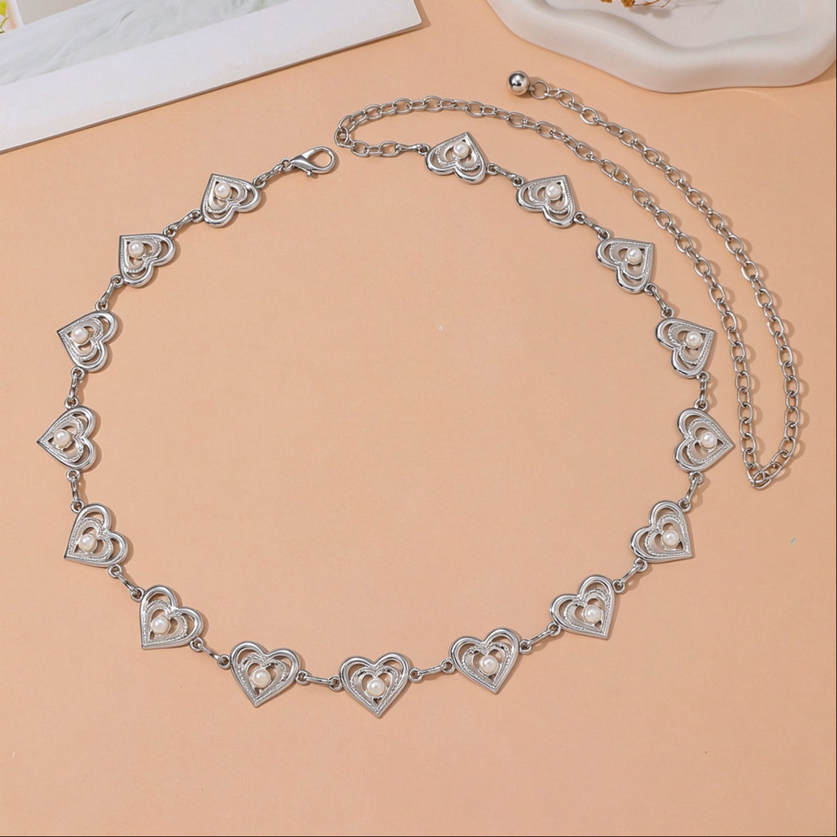 Open Heart Link Body Chain Belly Waist Jewelry - Silver