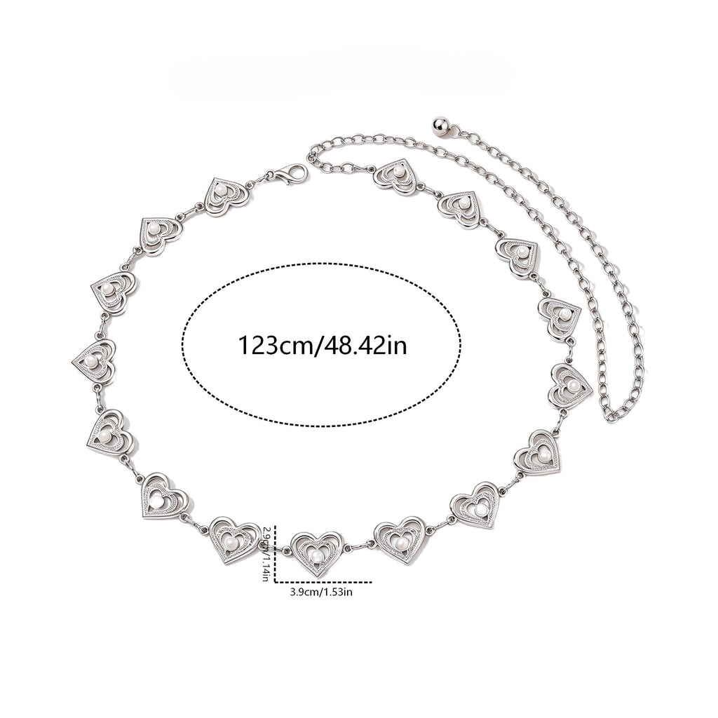 Open Heart Link Body Chain Belly Waist Jewelry - Silver - 2