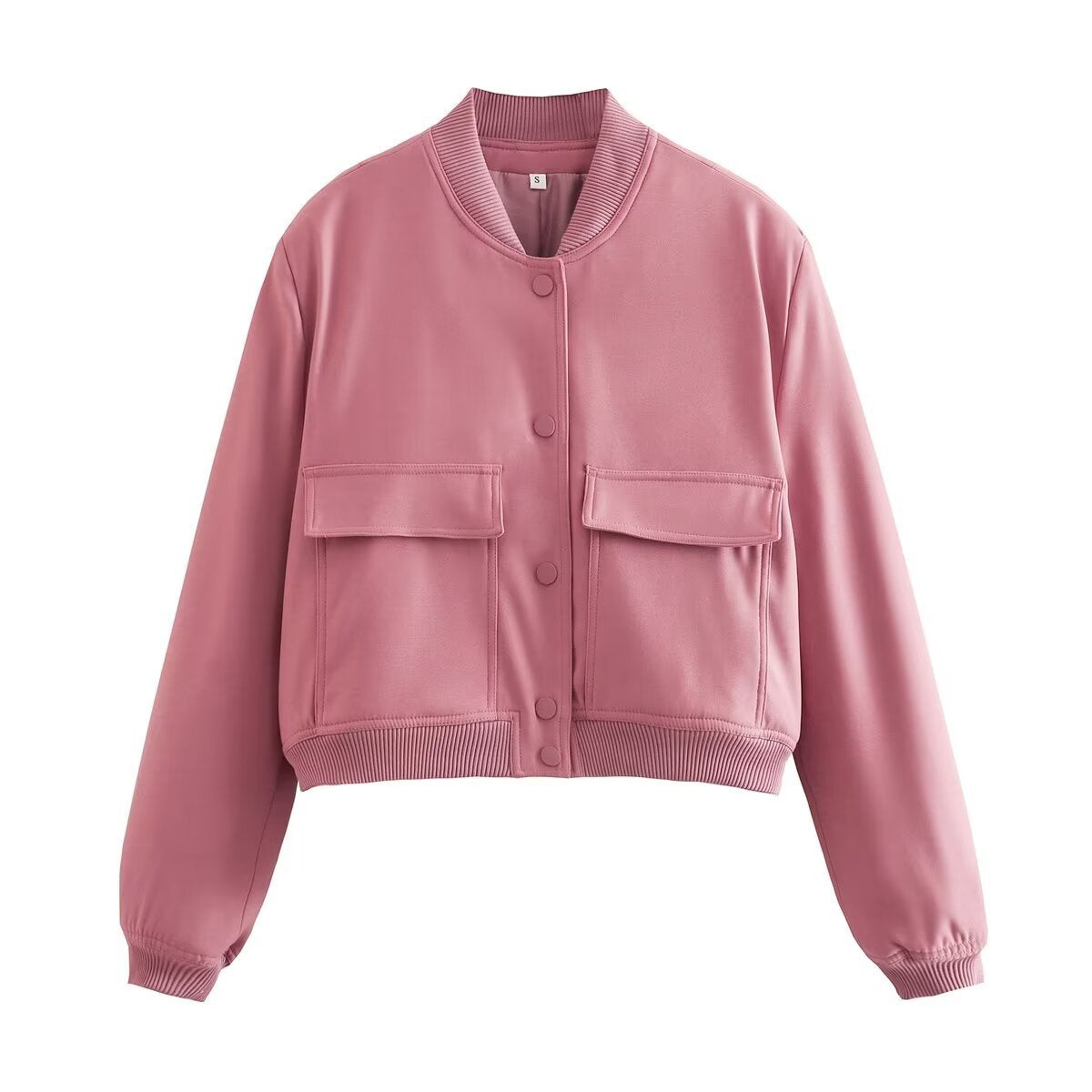 Cropped Bomber Jacket With Flap Pockets - Pink