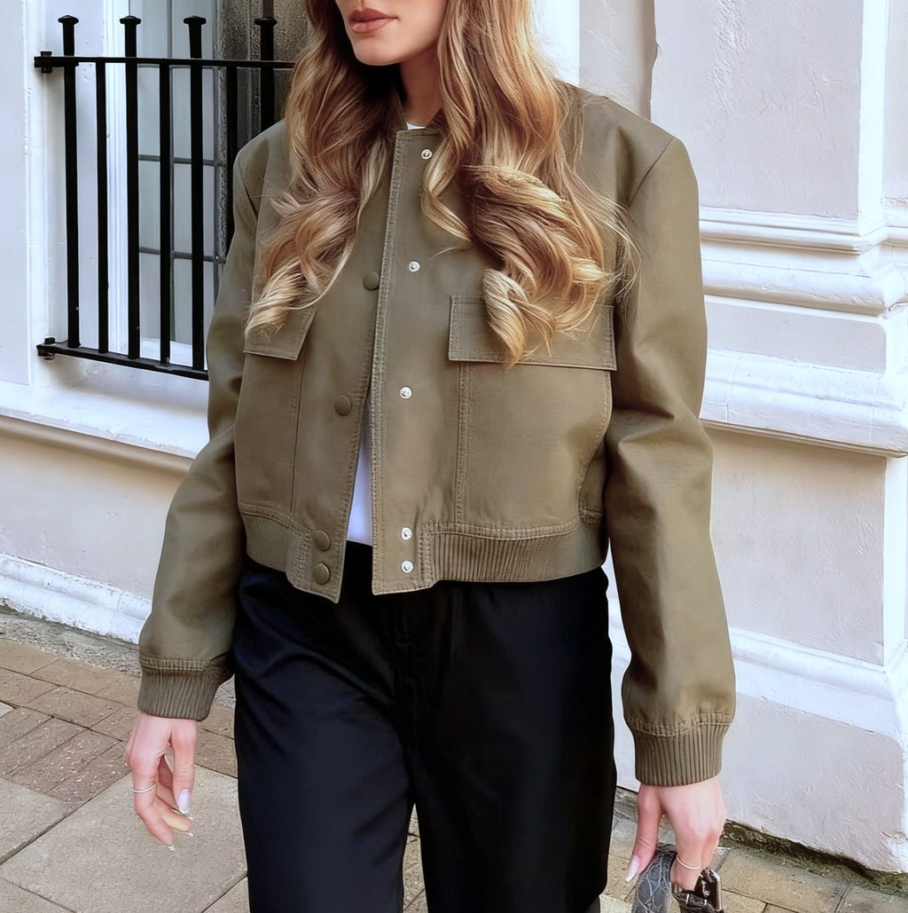 Cropped Bomber Jacket With Flap Pockets
