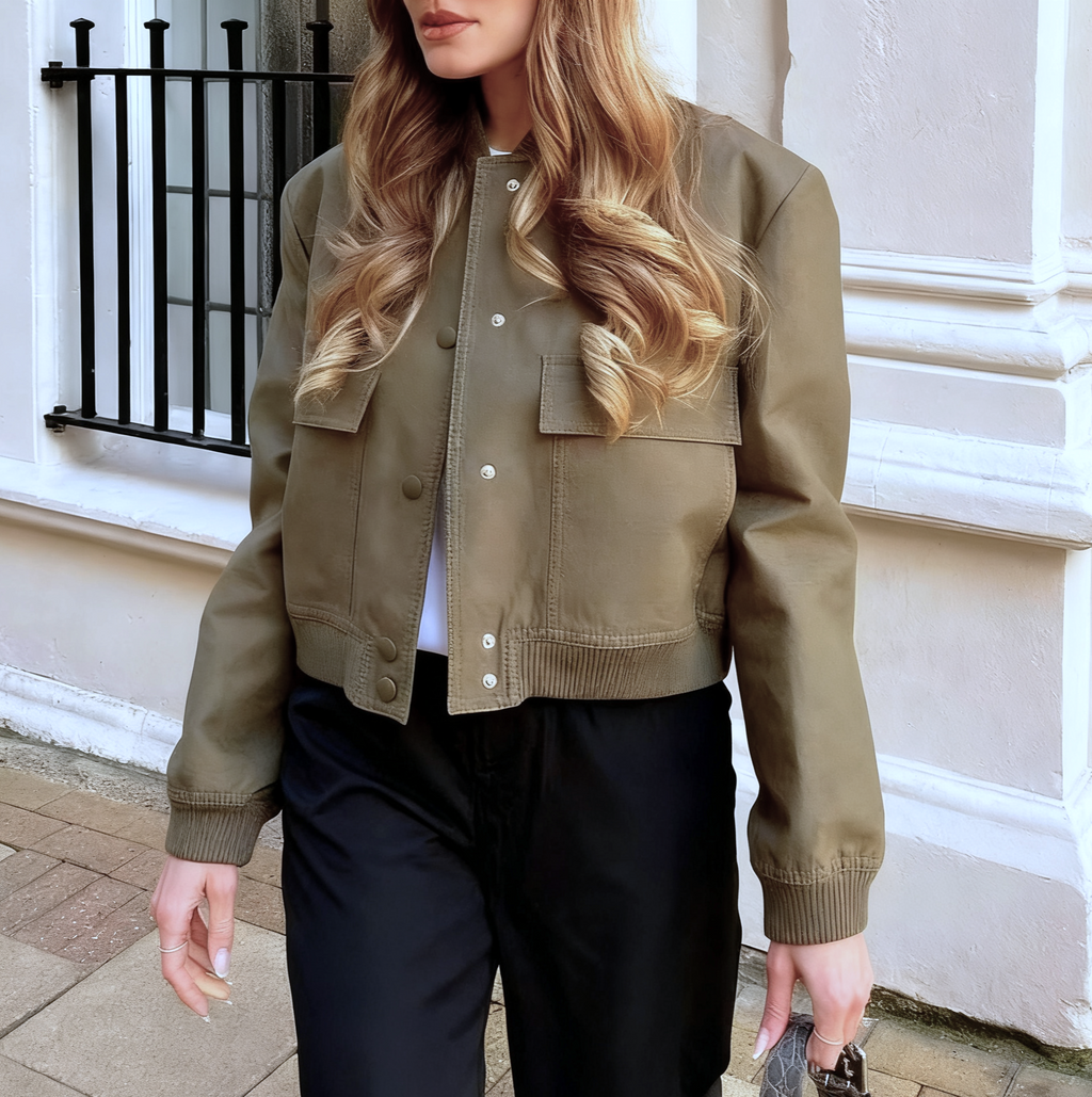 Cropped Bomber Jacket With Flap Pockets - view 1