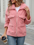 Plush Sherpa Collared Zip Front Jacket - Pink