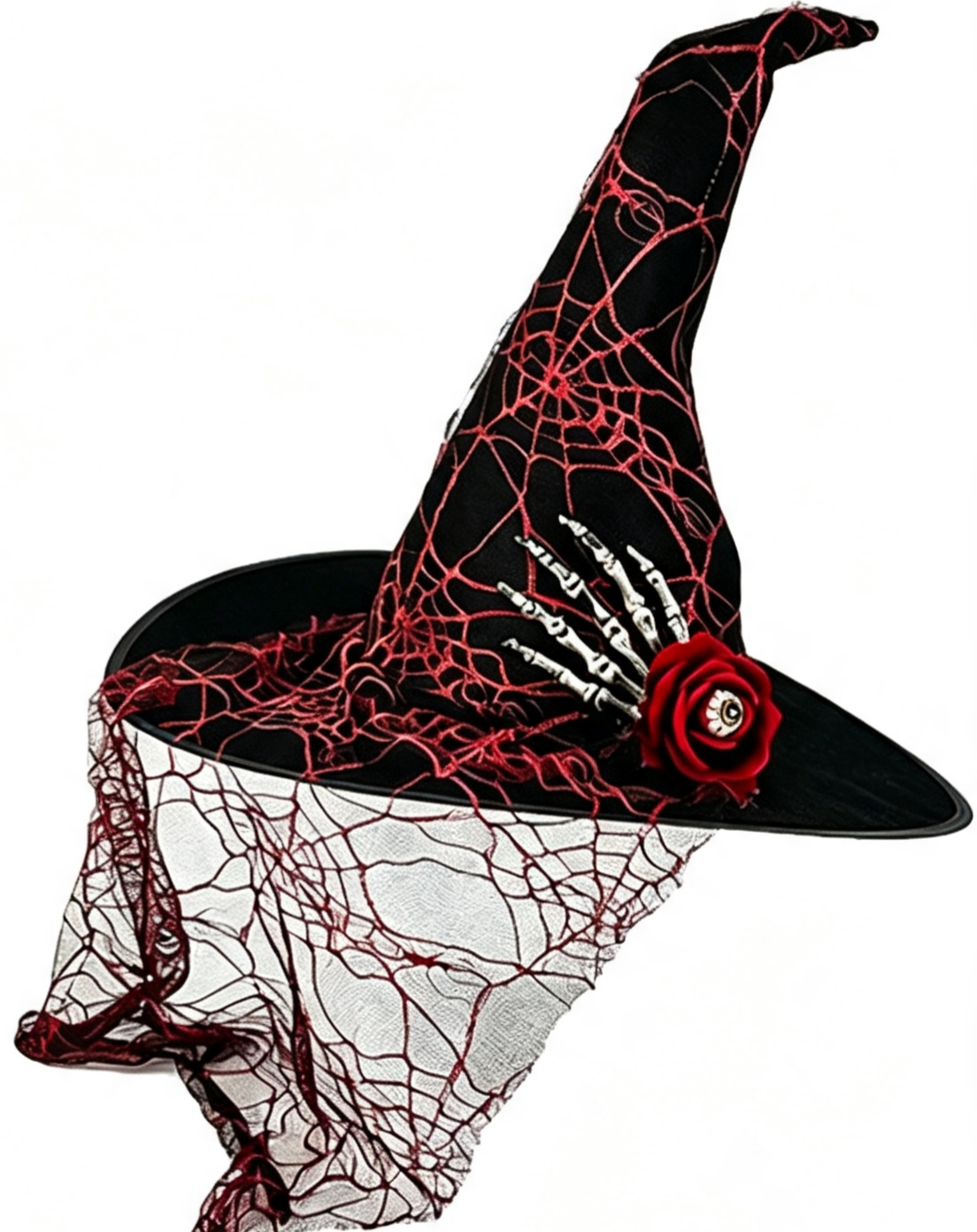 Spiderweb Veil Costume Hat With Skeleton Hand - Black - 1
