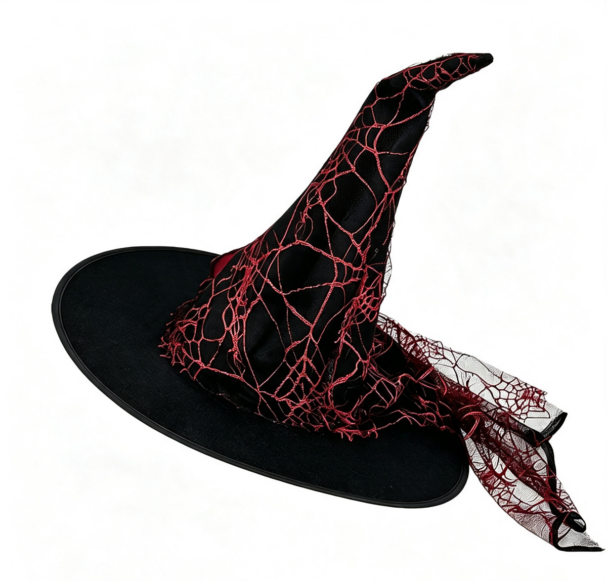 Spiderweb Veil Costume Hat With Skeleton Hand - Black - 2