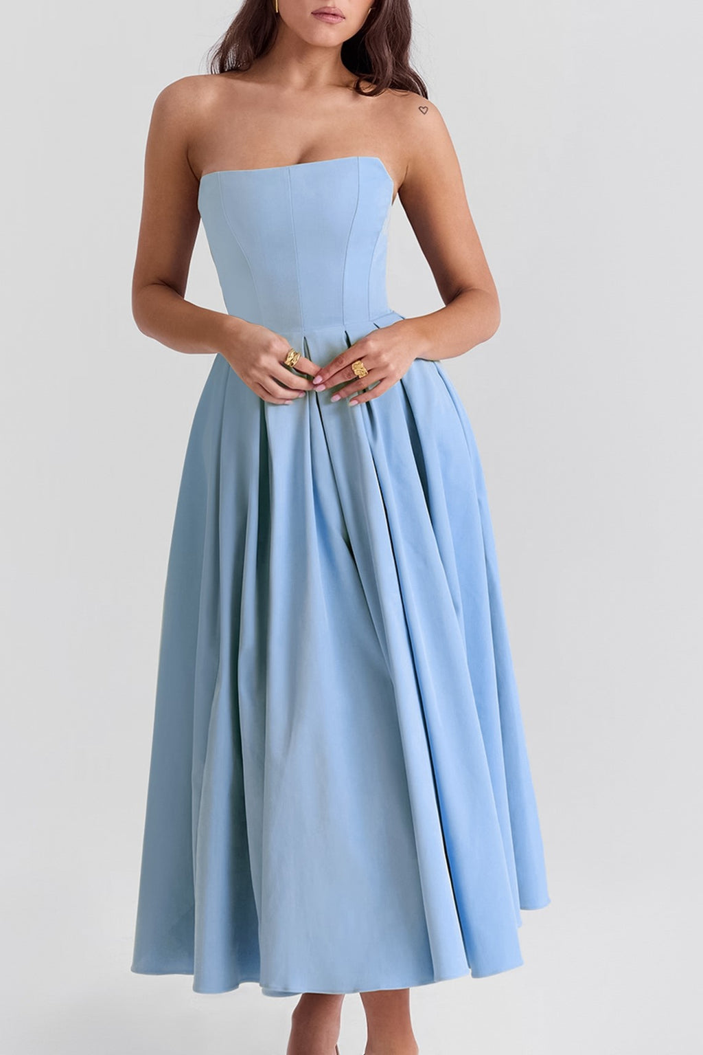 Corset Bodice Pleated Midi Occasion Dress - blue