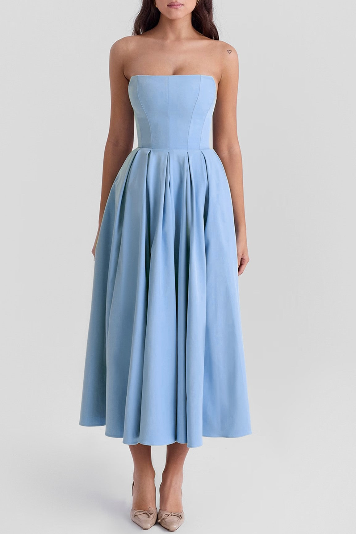 Corset Bodice Pleated Midi Occasion Dress - blue - 1