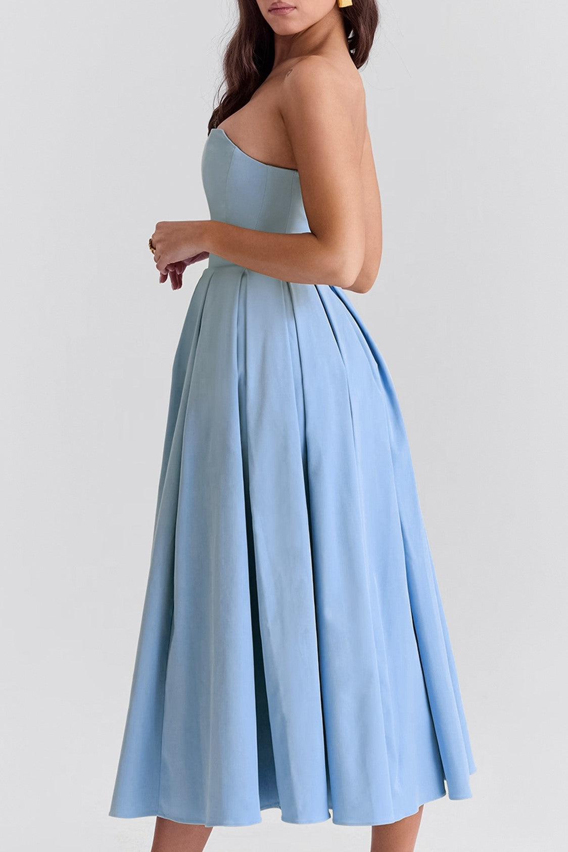 Corset Bodice Pleated Midi Occasion Dress - blue - 2