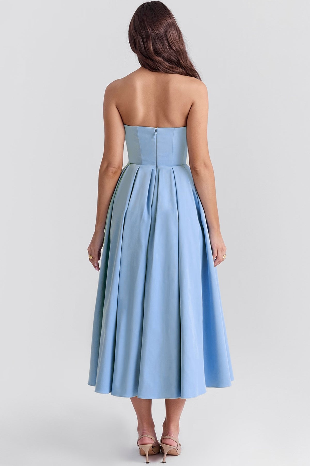 Corset Bodice Pleated Midi Occasion Dress - blue - 3
