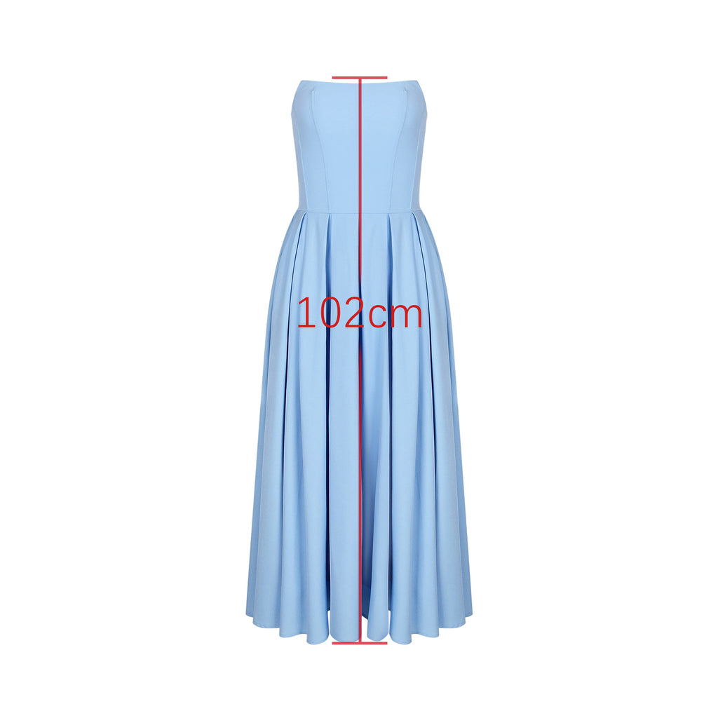Corset Bodice Pleated Midi Occasion Dress - blue - 4