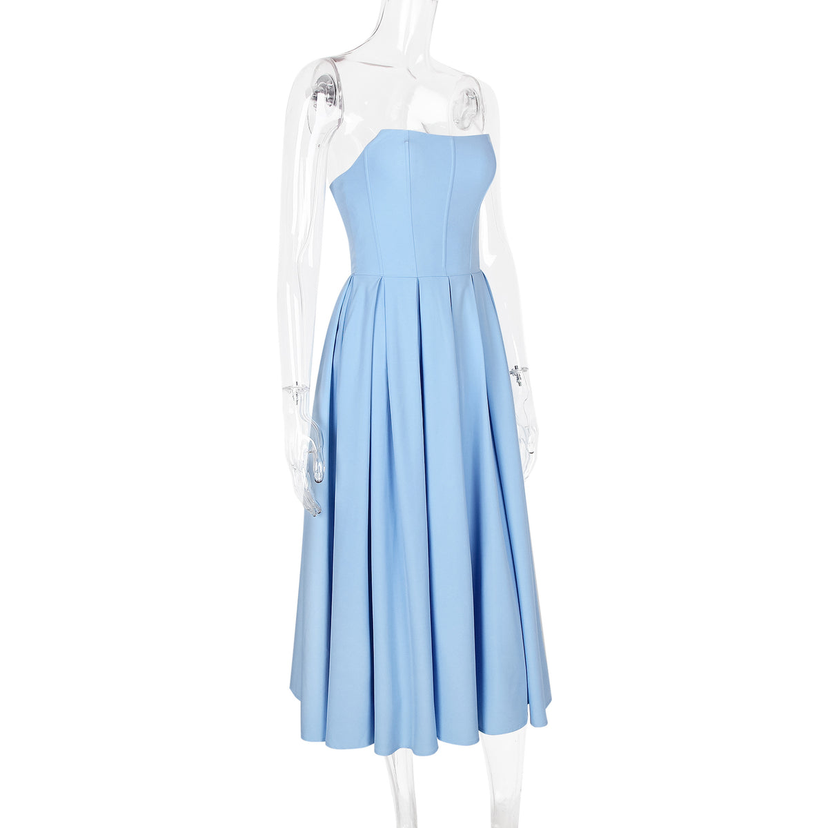 Corset Bodice Pleated Midi Occasion Dress - blue - 6