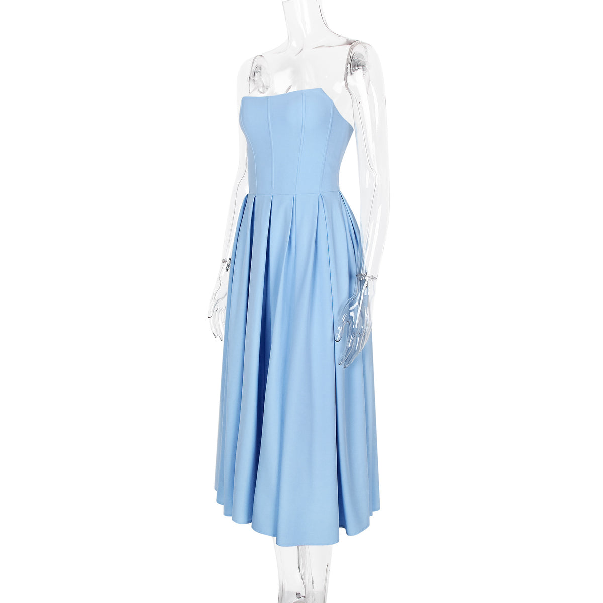Corset Bodice Pleated Midi Occasion Dress - blue - 7