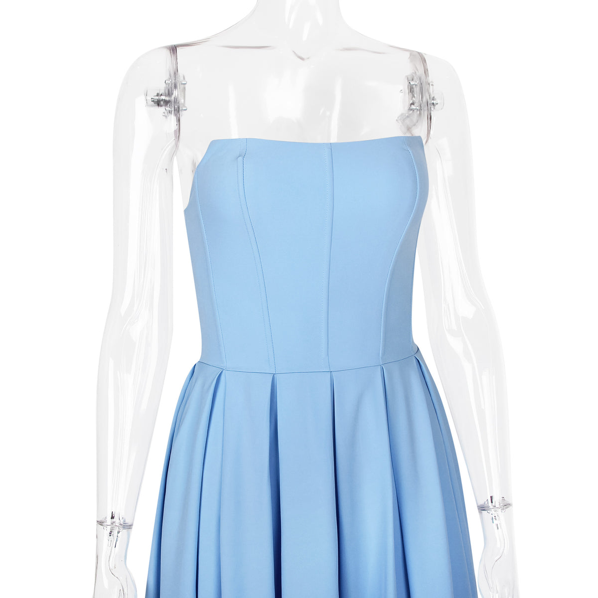 Corset Bodice Pleated Midi Occasion Dress - blue - 9