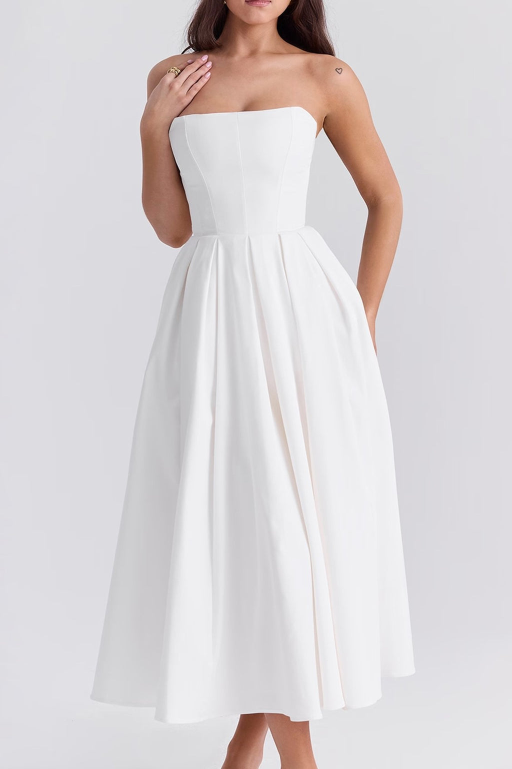 Corset Bodice Pleated Midi Occasion Dress - white - 1