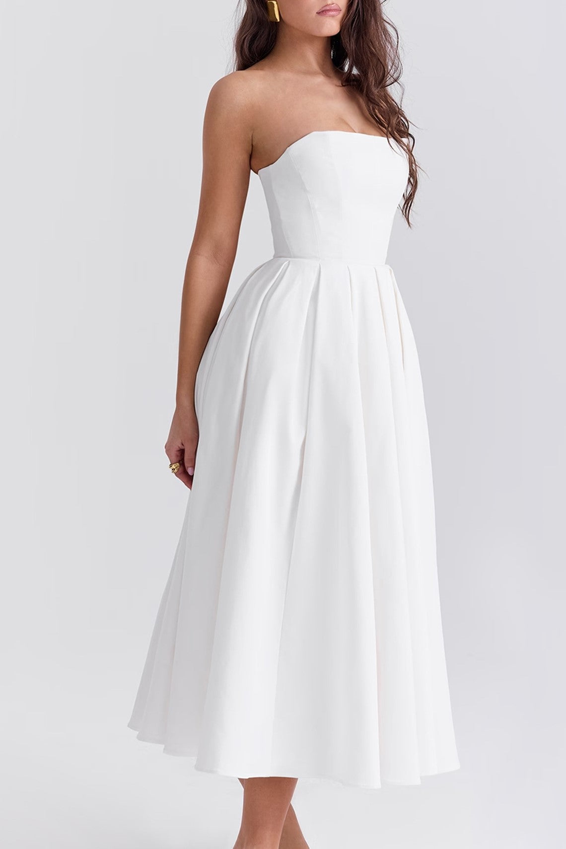 Corset Bodice Pleated Midi Occasion Dress - white - 2