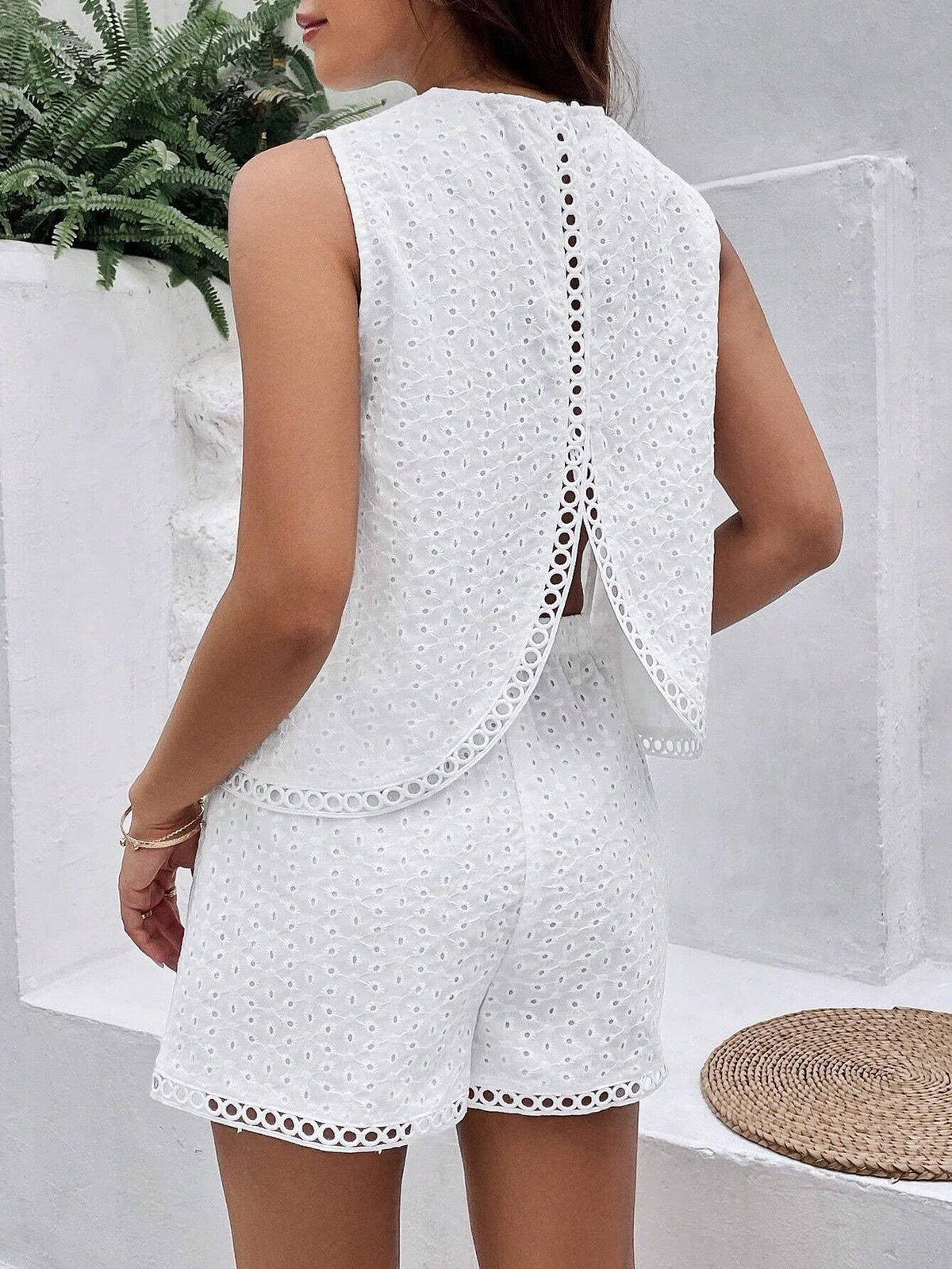 Textured Split Back Tank and Shorts Set