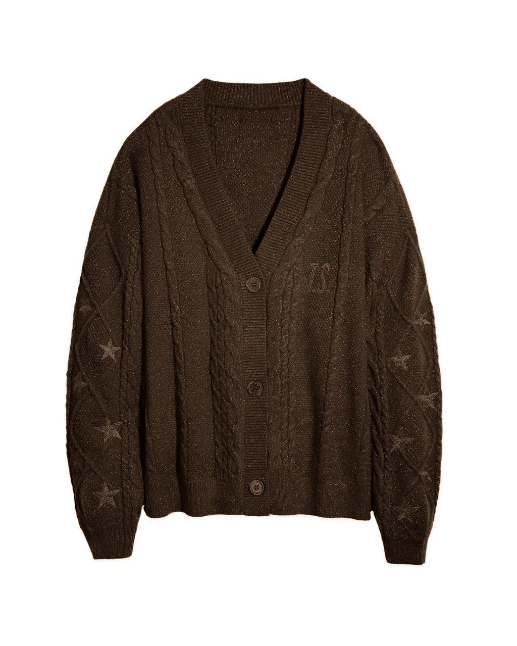 Slouchy Star Motif Button Down Cardigan - Brown